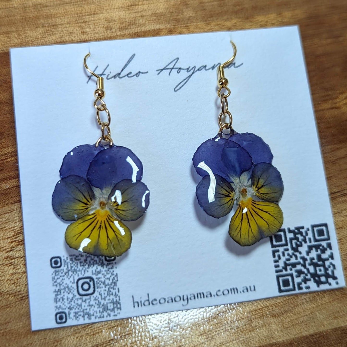 ( Real flower jewelry ) Blue yellow viola earrings